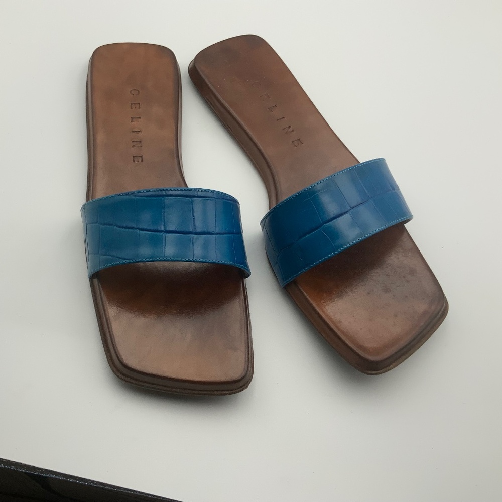 CELINE SQUARE TOE LEATHER SLIDE